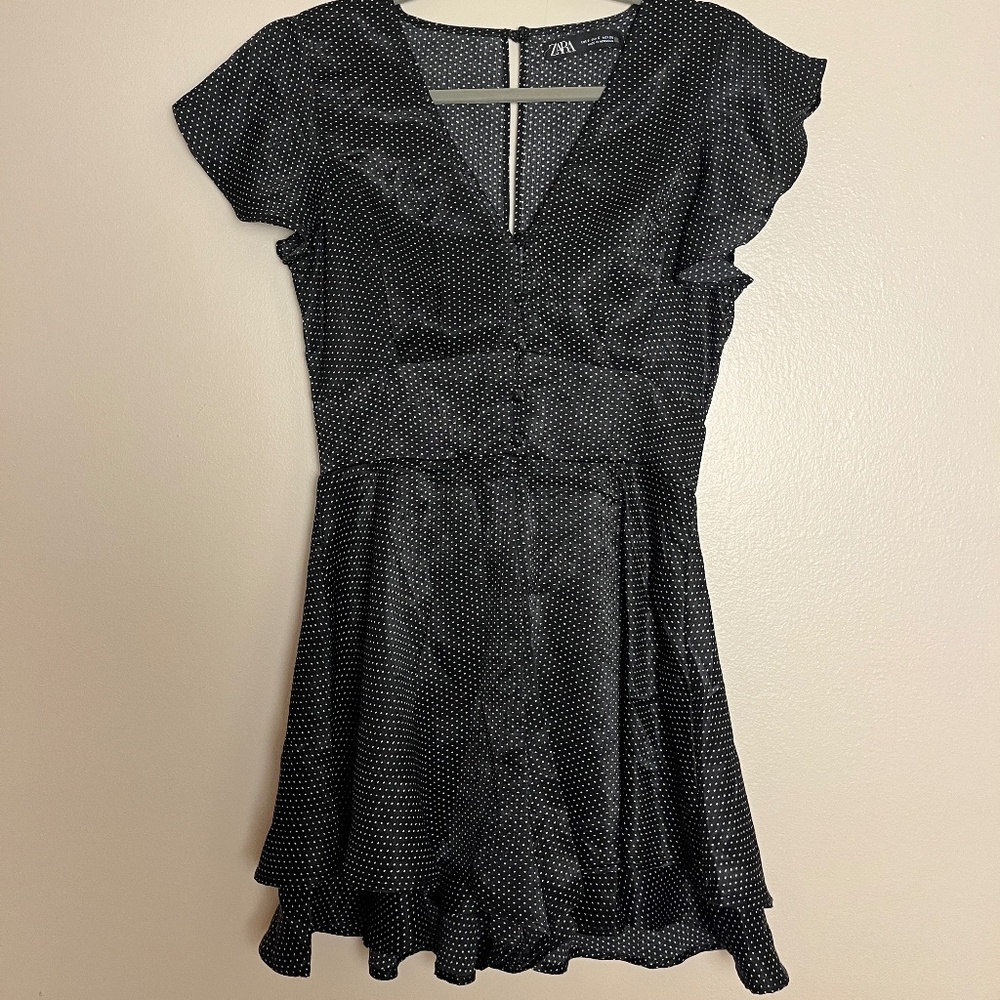 Zara Black & White Polka Dot Flutter-Sleeve Romper